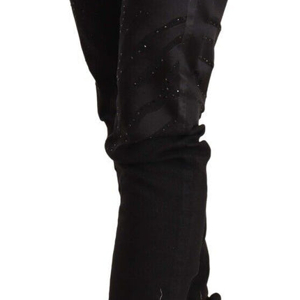 Just Cavalli Black Mid Waist Embellished Skinny Jeans