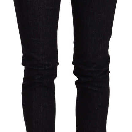 GF Ferre Black Mid Waist Cotton Denim Skinny Jeans