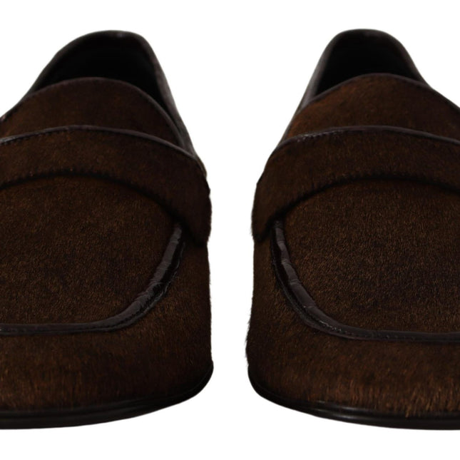 Dolce & Gabbana Shoes Dress Loafers Brown Leather Slip Shoes