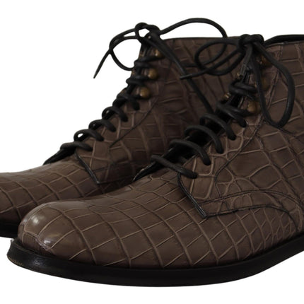 Dolce & Gabbana Gray Crocodile Leather Derby Boots