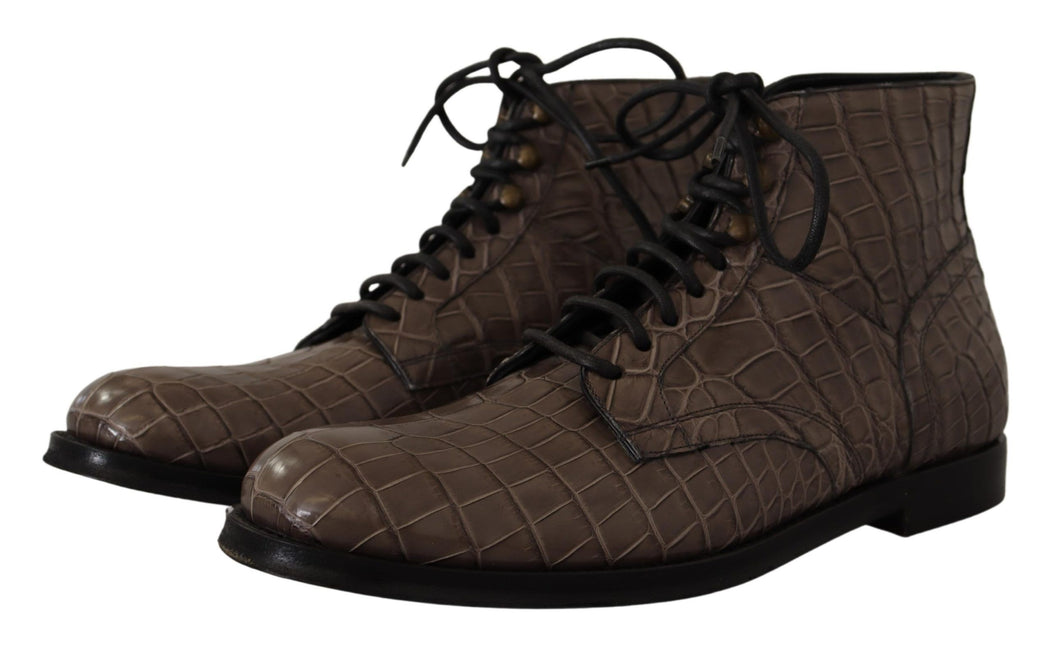 Dolce & Gabbana Gray Crocodile Leather Derby Boots