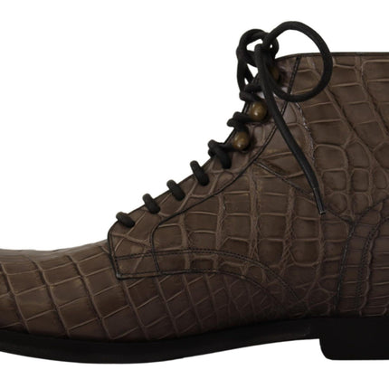 Dolce & Gabbana Gray Crocodile Leather Derby Boots