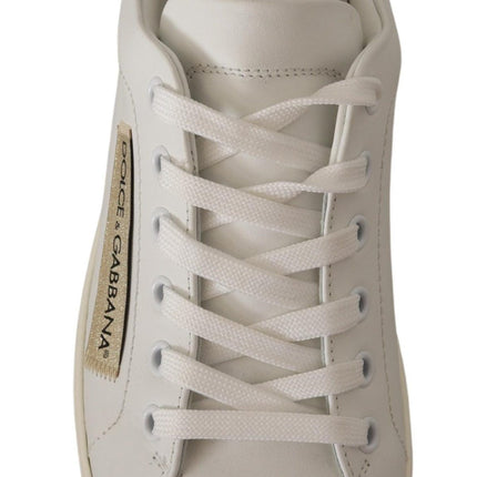 Dolce & Gabbana White Gold Leather Low Top Sneakers
