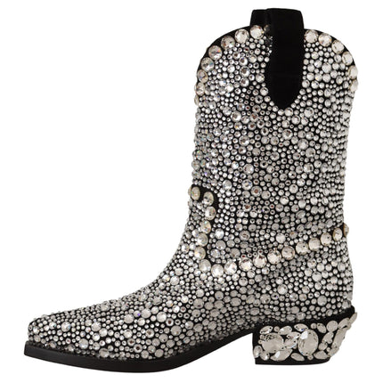 Dolce & Gabbana Black Suede Strass Crystal Cowgirl Boots