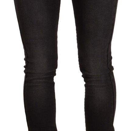GF Ferre Black Washed Mid Waist Cotton Denim Skinny Jeans