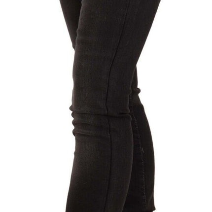 GF Ferre Black Washed Mid Waist Cotton Denim Skinny Jeans