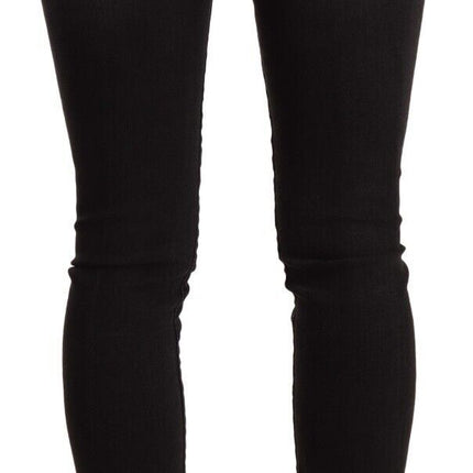 GF Ferre Black Washed Mid Waist Cotton Denim Skinny Jeans