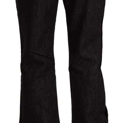 GF Ferre Black Mid Waist Cotton Denim Straight Boot Cut Jeans