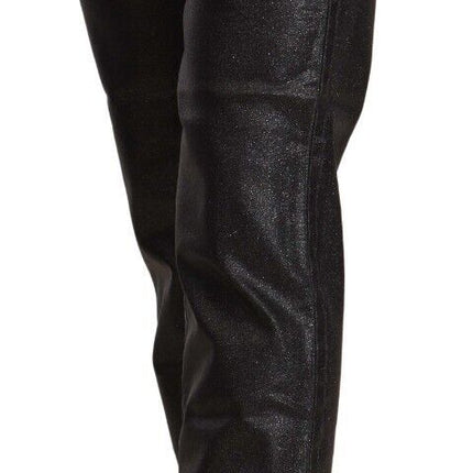 John Galliano Black Glittered Mid Waist Cotton Cropped Pants