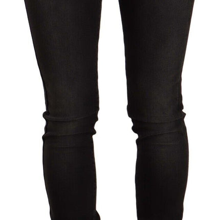 GF Ferre Black Washed Mid Waist Cotton Skinny Slim Fit Jeans