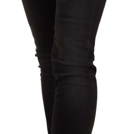 GF Ferre Black Washed Mid Waist Cotton Skinny Slim Fit Jeans