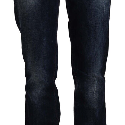 GF Ferre Dark Blue Washed Mid Waist Cotton Denim Straight Jeans