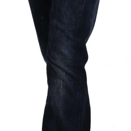 GF Ferre Dark Blue Washed Mid Waist Cotton Denim Straight Jeans