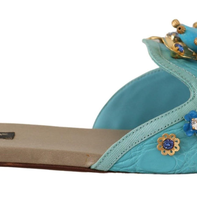 Dolce & Gabbana Blue Crystal Exotic Leather Blue Crystal Sandals