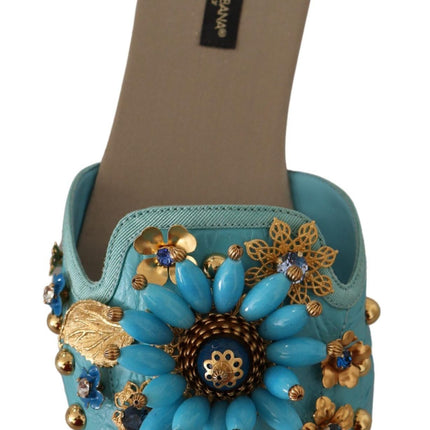 Dolce & Gabbana Blue Crystal Exotic Leather Blue Crystal Sandals