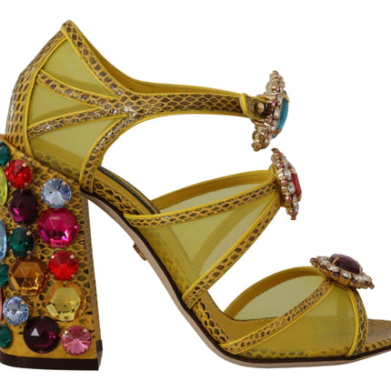 Dolce & Gabbana Yellow Leather Crystal Ayers Sandals Shoes