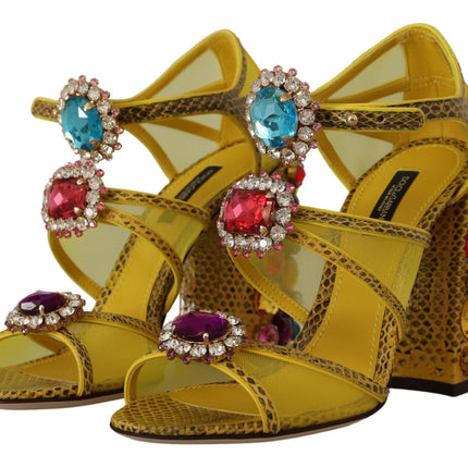 Dolce & Gabbana Yellow Leather Crystal Ayers Sandals Shoes
