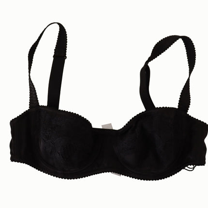 Dolce & Gabbana Black Polka Dot Satin Lace Balconette Bra