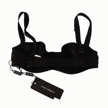 Dolce & Gabbana Black Polka Dot Satin Lace Balconette Bra