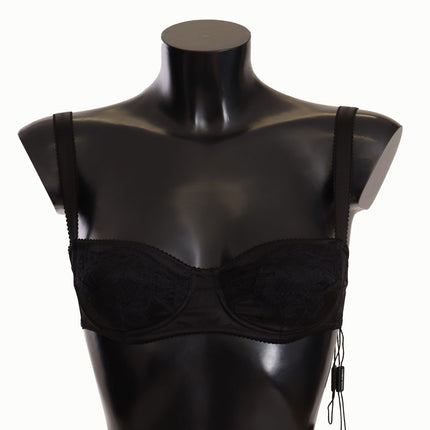 Dolce & Gabbana Black Polka Dot Satin Lace Balconette Bra