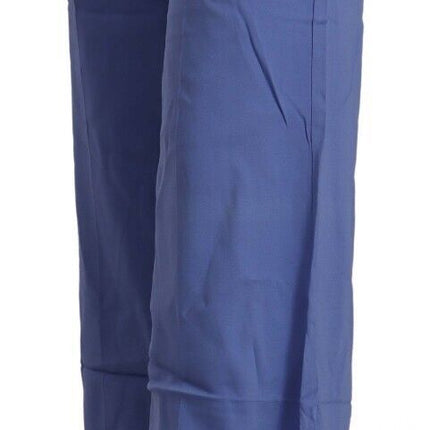 P.A.R.O.S.H. Blue High Waist Viscose Straight Wide Leg Pants