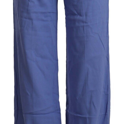 P.A.R.O.S.H. Blue High Waist Viscose Straight Wide Leg Pants