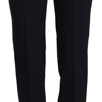 AGLINI Black High Waist Polyester Women Straight Pants