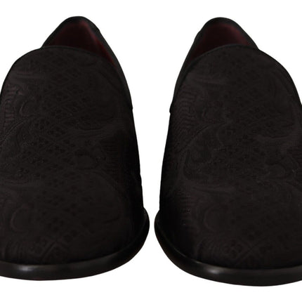 Dolce & Gabbana Black Floral Brocade Slippers Loafers Shoes