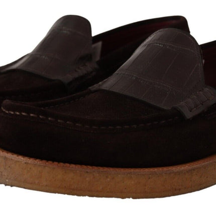 Dolce & Gabbana Brown Suede Leather Slip On Flats Moccasin Shoes