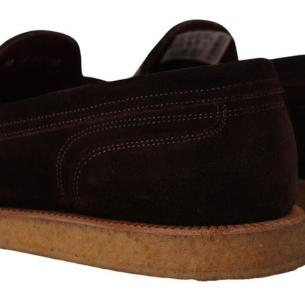 Dolce & Gabbana Brown Suede Leather Slip On Flats Moccasin Shoes
