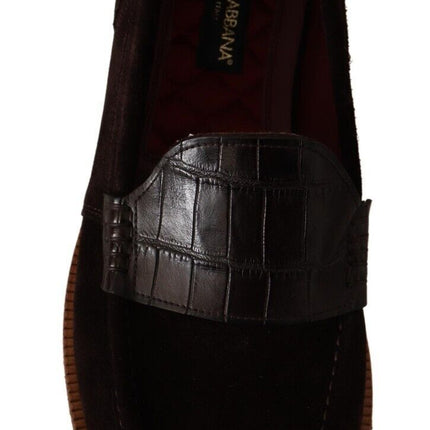 Dolce & Gabbana Brown Suede Leather Slip On Flats Moccasin Shoes