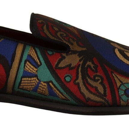 Dolce & Gabbana Multicolor Jacquard Crown Slippers Loafers Shoes