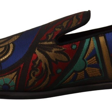 Dolce & Gabbana Multicolor Jacquard Crown Slippers Loafers Shoes