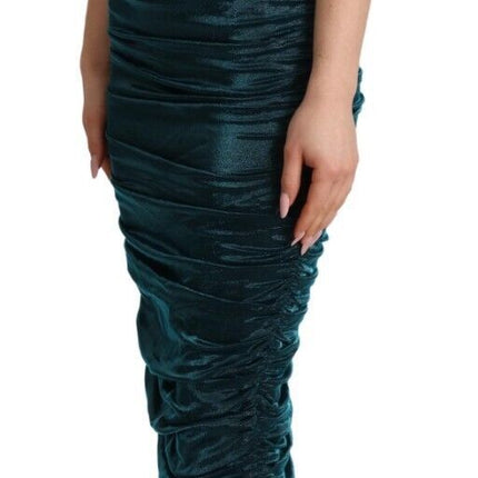 Dolce & Gabbana Turquoise Bustier Bodice Draped Midi Dress
