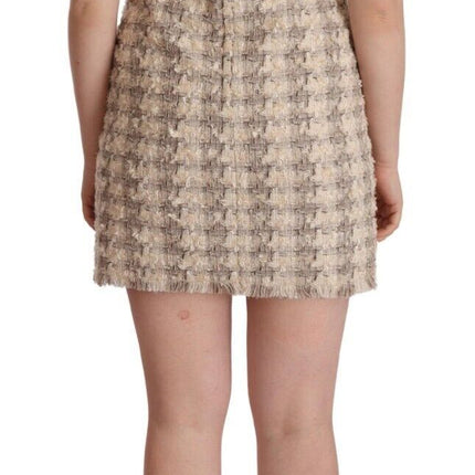 Dolce & Gabbana Beige Checkered Sleeveless Mini Shift Dress