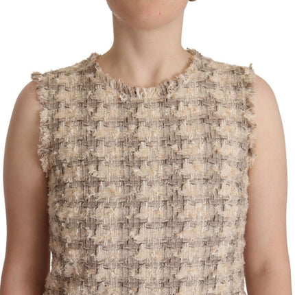 Dolce & Gabbana Beige Checkered Sleeveless Mini Shift Dress