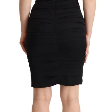 Dolce & Gabbana Bodycon Black Silk Off Shoulder Sheath Bodycon Dress