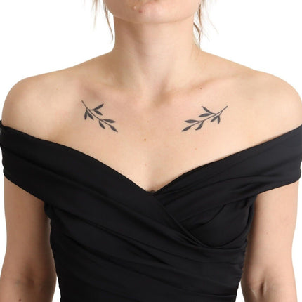 Dolce & Gabbana Bodycon Black Silk Off Shoulder Sheath Bodycon Dress