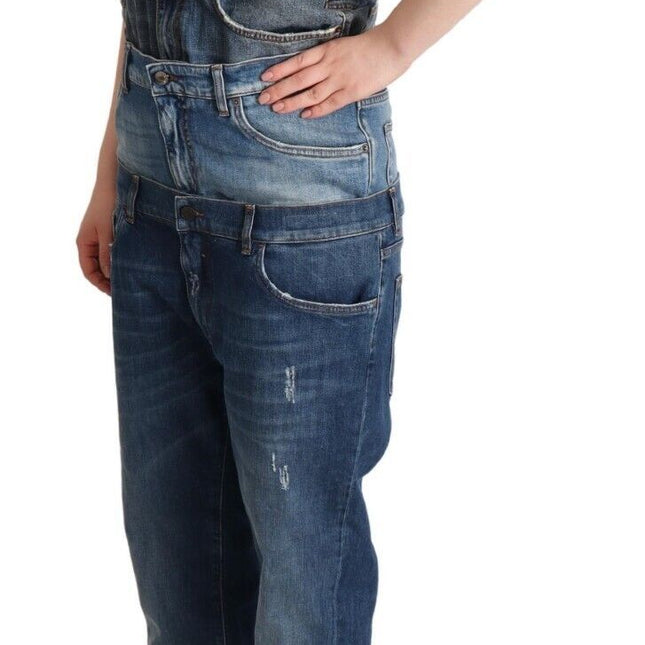 Dolce & Gabbana Dark Blue Cotton Strapless Denim Jumpsuit Dress
