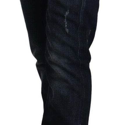 GF Ferre Dark Blue Washed Mid Waist Cotton Denim Skinny Jeans