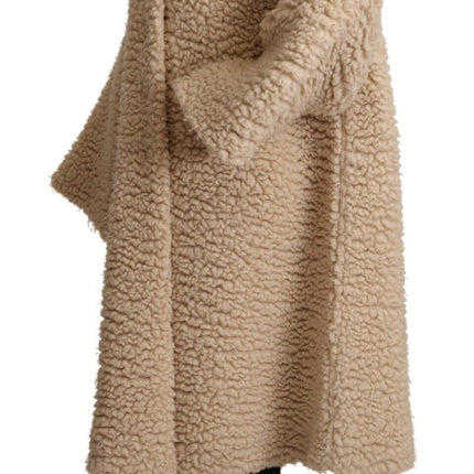 Dolce & Gabbana Beige Cashmere Wool Faux Fur Coat Jacket