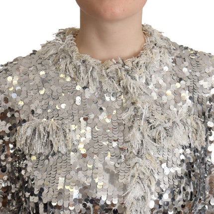 Dolce & Gabbana Silver Sequined Shearling Long Sleeves Jacket
