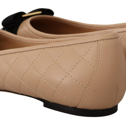 Salvatore Ferragamo Beige and Black Nappa Leather Ballet Flat Shoes