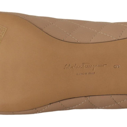 Salvatore Ferragamo Beige and Black Nappa Leather Ballet Flat Shoes