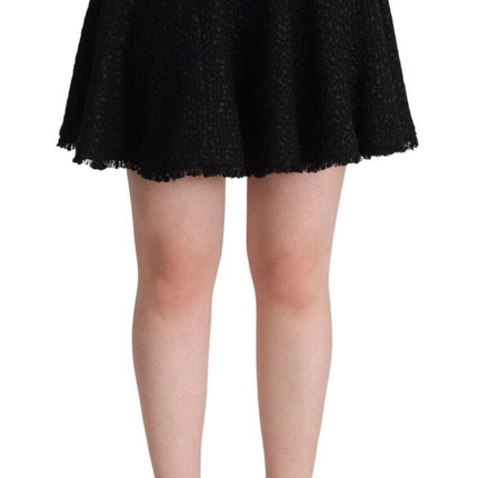 Dolce & Gabbana Black Knitted Nylon High Waist Mini A-line Skirt