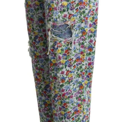 Dolce & Gabbana Blue Floral Print High Waist Denim Tapered Jeans
