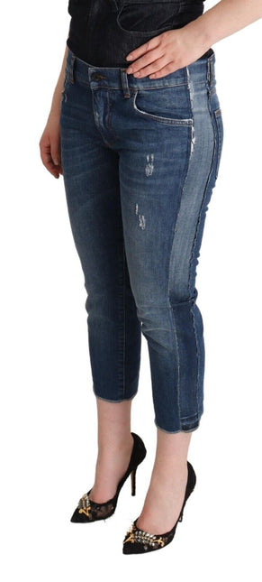 Dolce & Gabbana Blue Washed Mid Waist Denim Logo Cropped Jeans