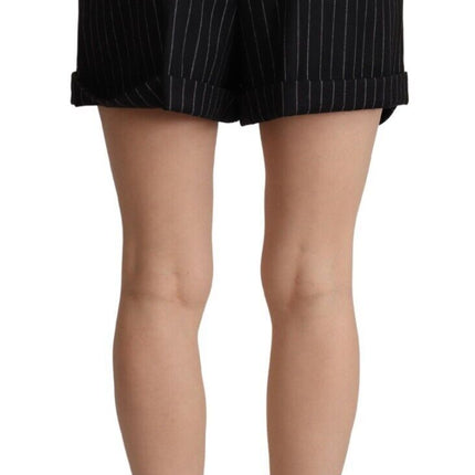 Dolce & Gabbana Black Stripes Wool High Waist Trouser Bermuda Shorts