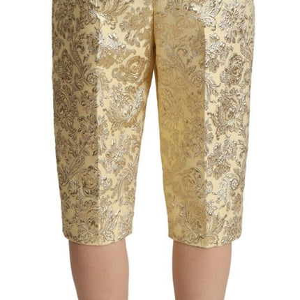 Dolce & Gabbana Beige Floral Brocade High Waist Trouser Cropped Pants