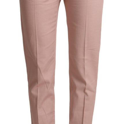 Dolce & Gabbana Pink Cotton Mid Waist Trouser Tapered Pants